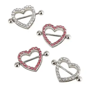 Heart Nipple Rings stainless steel Nipple Piercings Barbell 14G Two-Layers Jewelry for Women Men