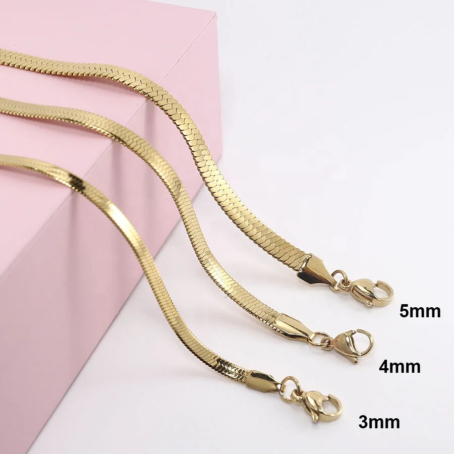 24K gold plated Stainless Steel Herringbone snake necklace chain 4mm-6mm 18" 20" 