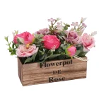 Flowers Decoration Wedding Artificial ROSE Flowers With Wooden Potted Plant For Valentine's Day/wedding Decoration