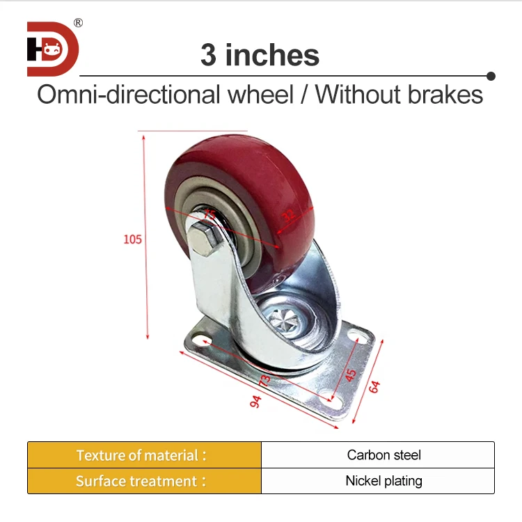 3-inch Dual Bearing Omnidirectional Foot Wheels Flatbed Luggage Mobile Shelf Casters Directional Wheels details