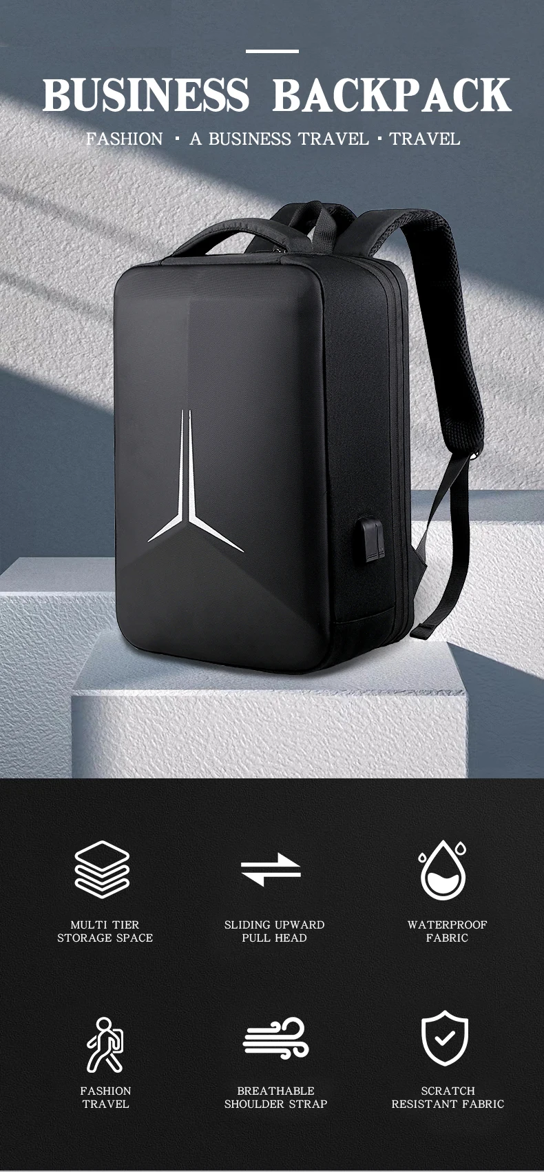 Water Resistant Laptop Backpack Large Capacity Multi Function Back Pack USB Charging Port Travel Backpack