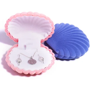Custom Logo Pink Small Cute Kids Gift Clam Seashell Shape Ring Jewelry Gift Boxes For Vlvet Jewelry Box