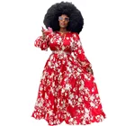 wholesale 5XL women's dresses African red floral print long sleeve floor length large elegant evening party vestidos dress maxi