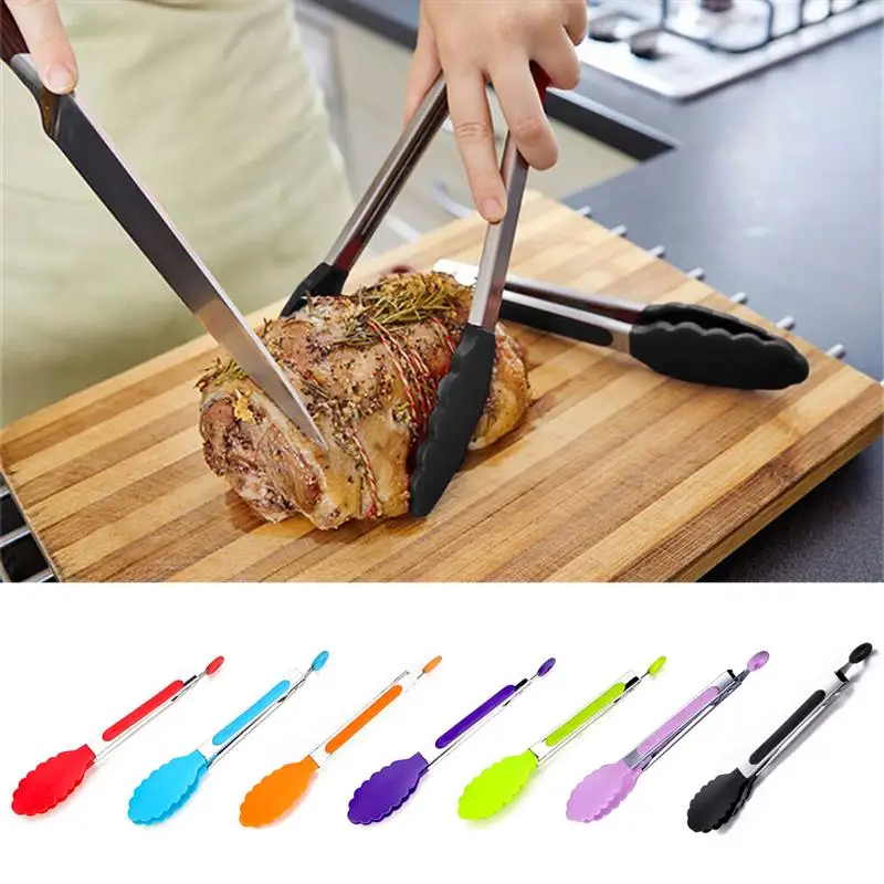 Silicone Food Tong 9/12 Inches Stainless Steel Silicone Kitchen Tongs Custom Kitchen Gadgets Accessories Locking Cooking Tongs