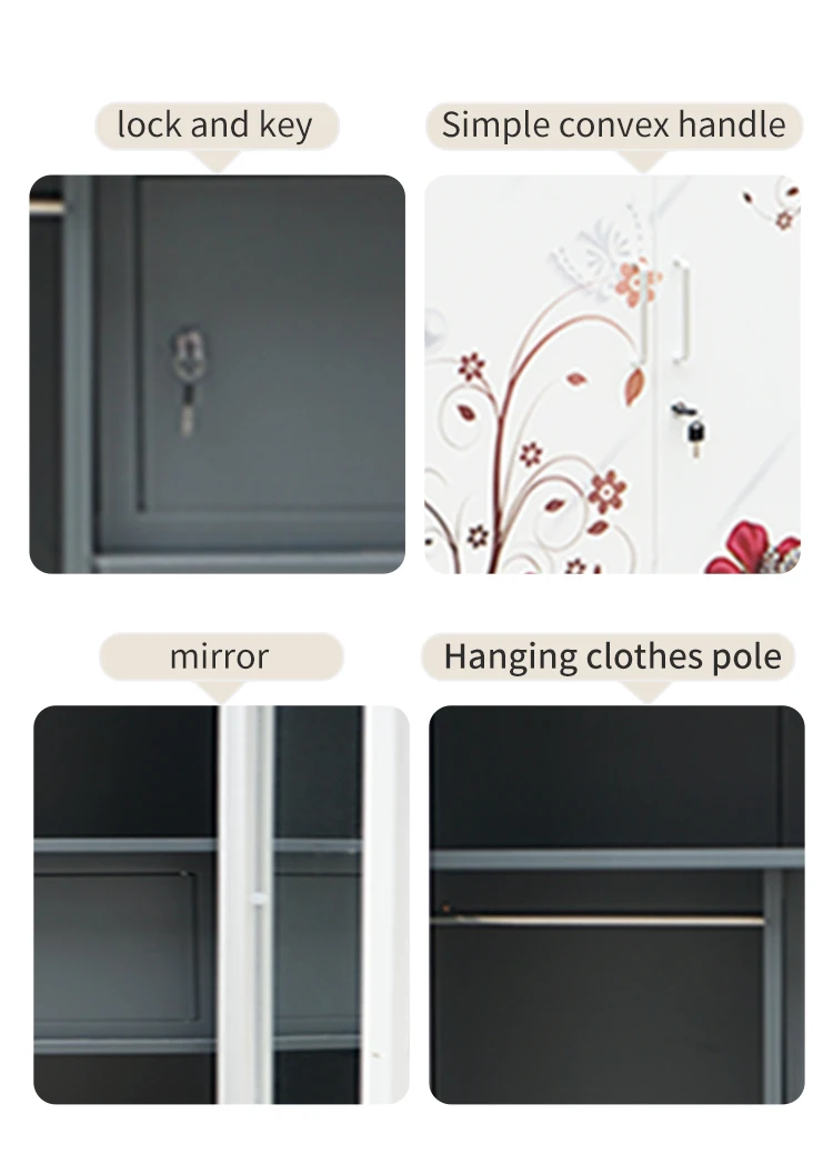 China Manufacture Cheap Swing Bedroom Furniture 2 Door Steel Locker Steel Wardrobe Cabinet Steel Cupboard White Metal Wardrobe