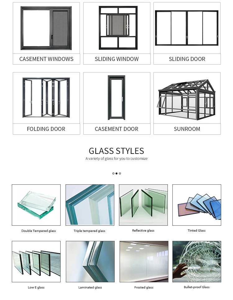 Panel Double Glazed Aluminum Tempered Glass Sliding Doors