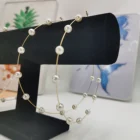 Chain Hoop Women Large Size Round Circle White Pearl Beaded Chain Thin Hoop Earrings