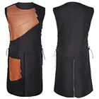 Leather Vest Medieval Men Leather Shoulder Patch Reflective Retro Vest PU Leather Medieval Coat Victory Coat