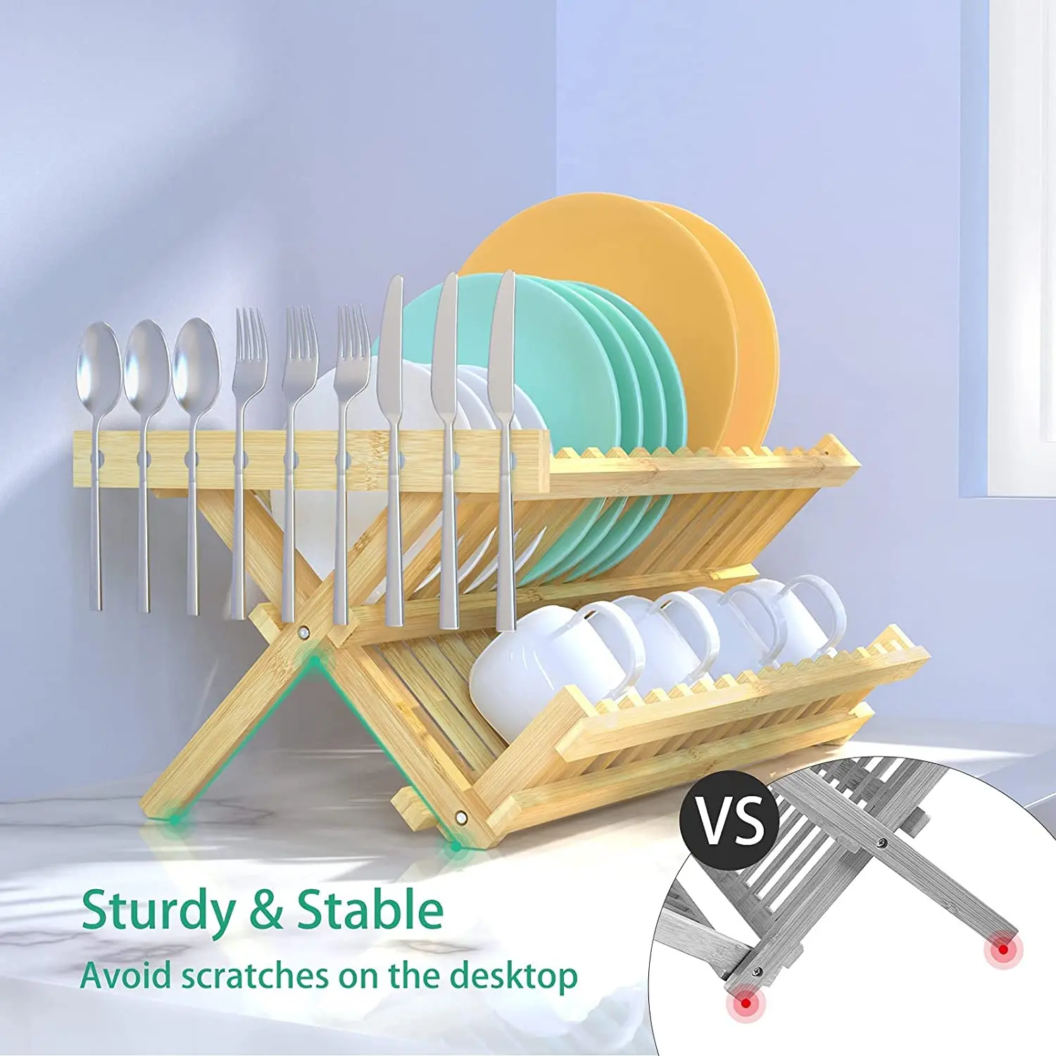 product wholesale bamboo 2 tier dish drainer collapsible kitchen dish storage rack dish rack drainer-4