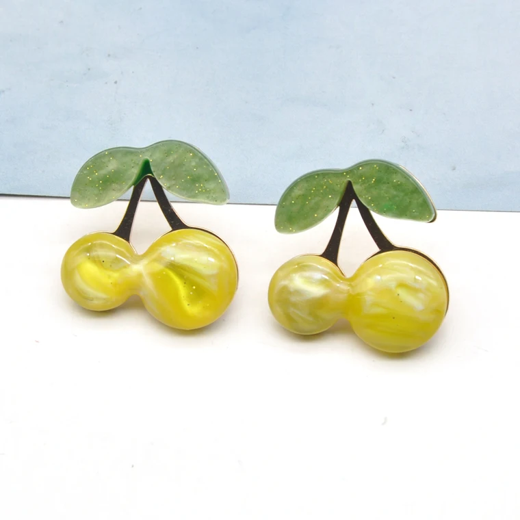 Newest design mini size colorful acrylic cherry stud earrings
