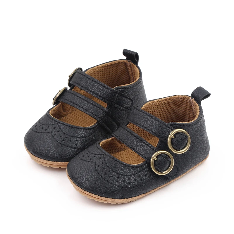 Leather Mesh Hollowed Out Double Line with Baby Girls Solid Color Soft Soled Small Leather Shoes details