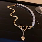 2021 fashion chain pearl heart pendent necklace