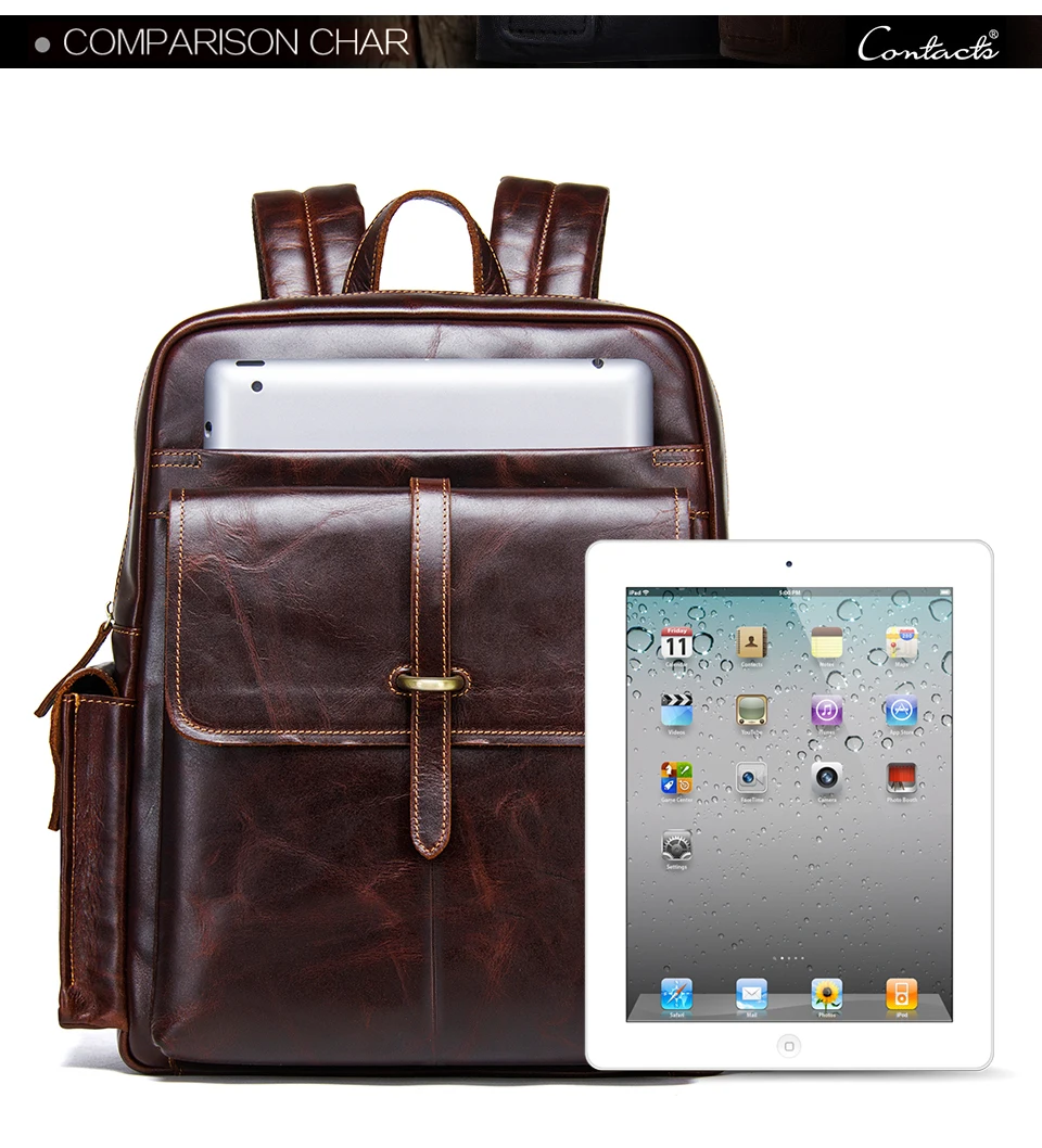 Contact's Crazy Horse Leather Travel Backpack for 14 inch laptop 36-55 lt
