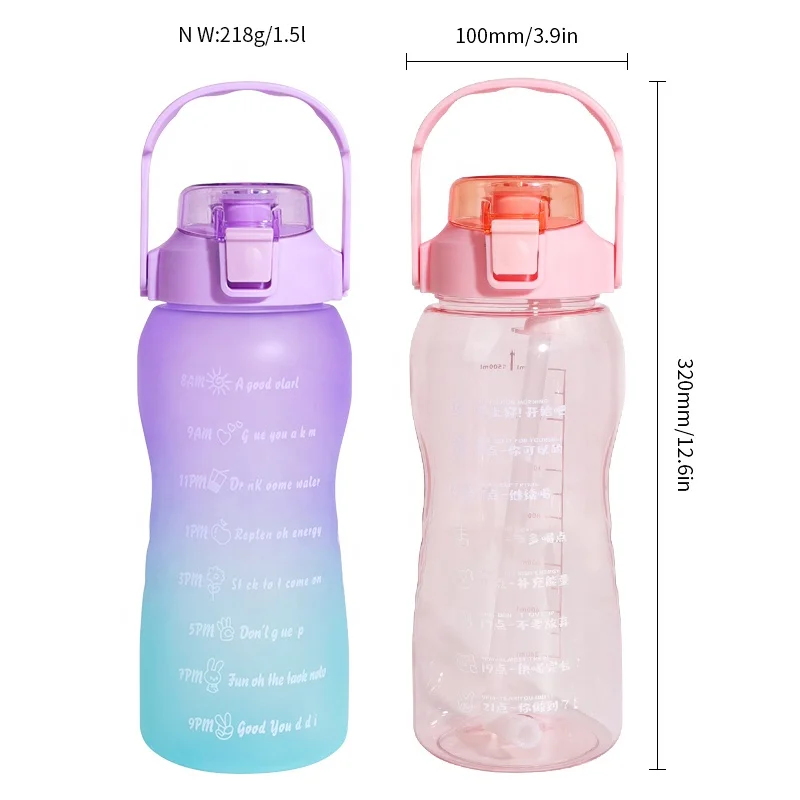 1.5L Half Gallon Plastic Sport Water Bottle with Time Marker Custom Logo Reusable Motivational Gym Drinking Water Bottles