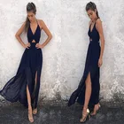 Beachwear 2021 Hot Women's Sling V-neck Chiffon Printed Dress Sexy Split Beach Long Skirt Long Skirt Beachwear