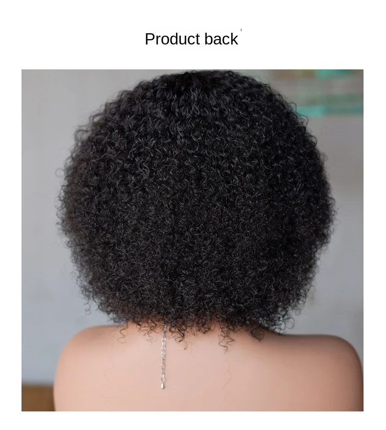 Afro Curly Human Hair Bob Wig with Bangs Tight Coils Pre Plucked Hairline Glueless Heat Resistant for Women Daily Party