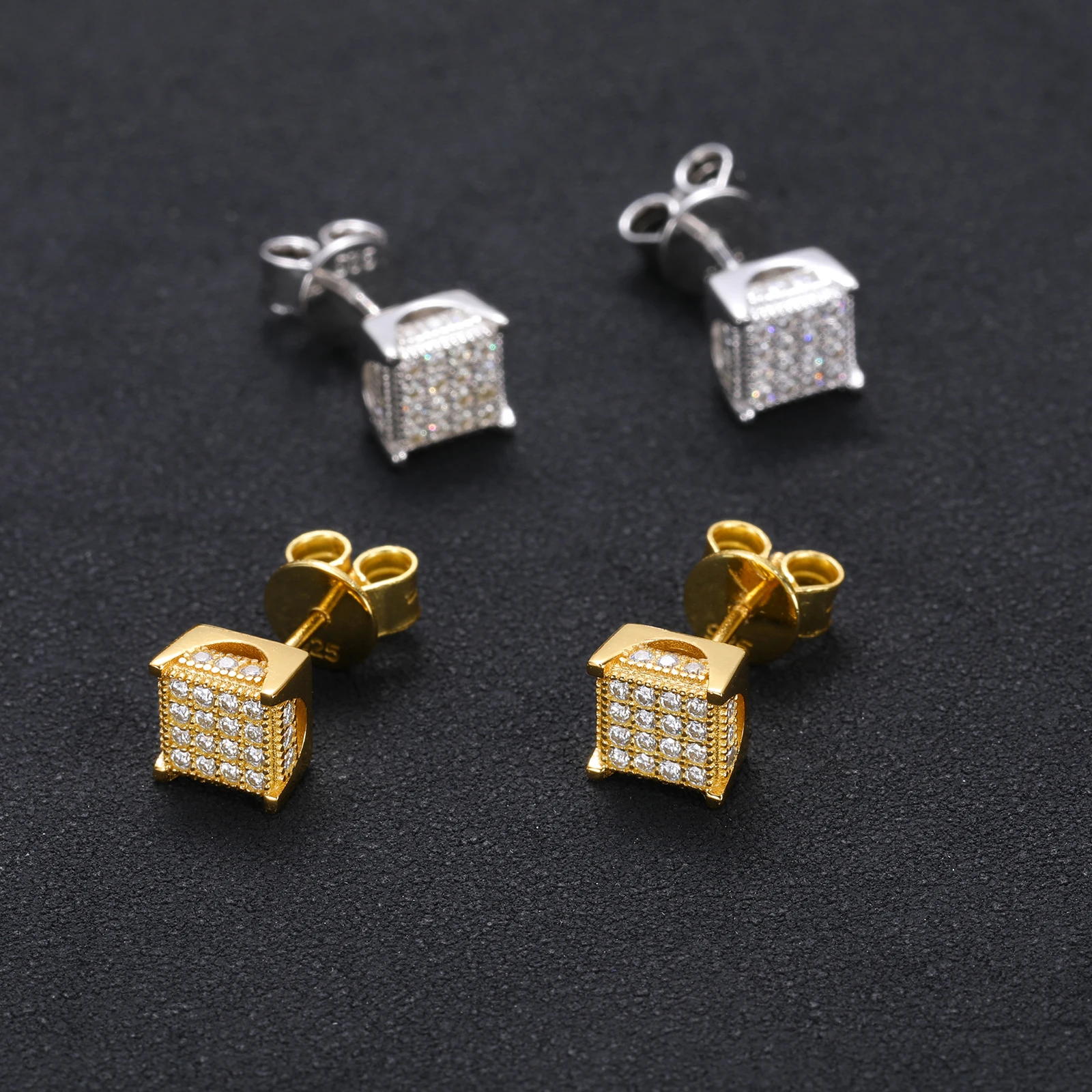 Vintage  Moissanite Square Stud 925 Sterling Silver Fine Jewelry Earrings Valentines Day Gift Earrings Women