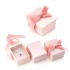 Silver Jewelry Box High Quality Pink Ribbon Bow Silver Jewelry Box Gift Pendant Ring Box