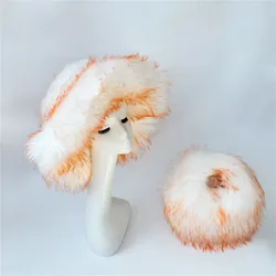 Y2K Autumn Winter Fur Hats Handbag Sets for Women Men Girl Thick Furry Fluffy Faux Fur Hat Winter Bag