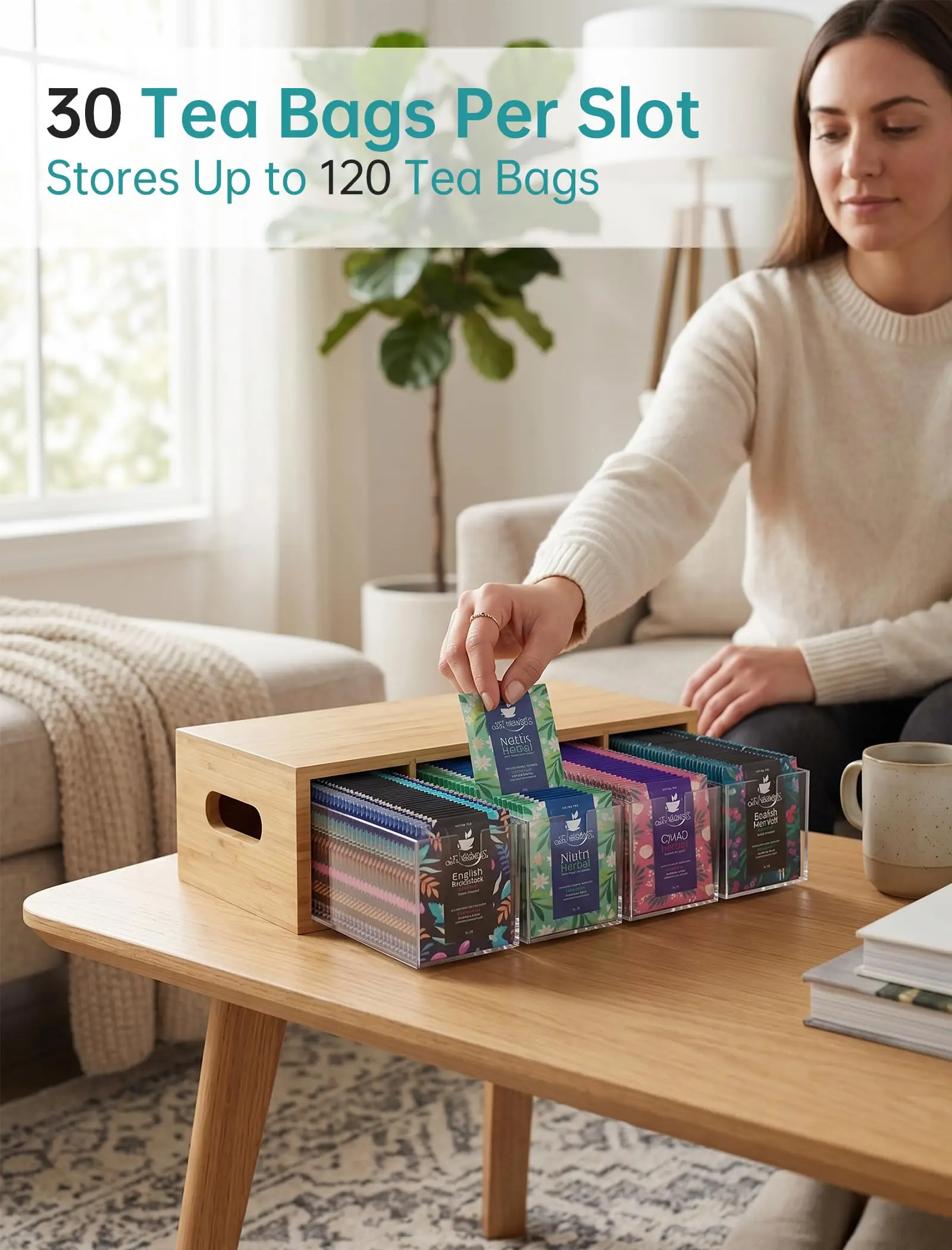 product bamboo tea bag organizer with drawers countertop storage box caddy kitchen coffee accessory rack household coffee pod-7