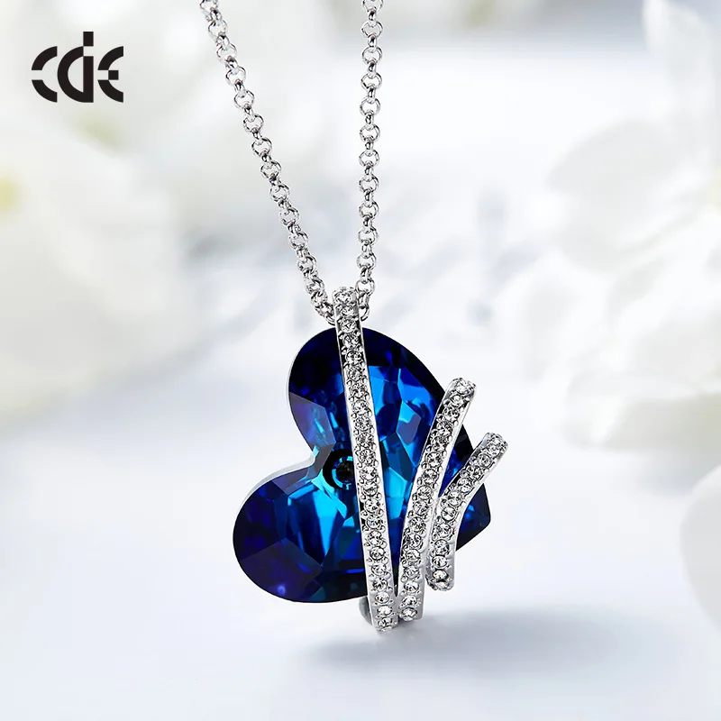 CDE P0901 Designer Jewellery Heart Of Ocean Pendant Necklace Factory Wholesale Heart-Shaped Austrian Crystal Necklace