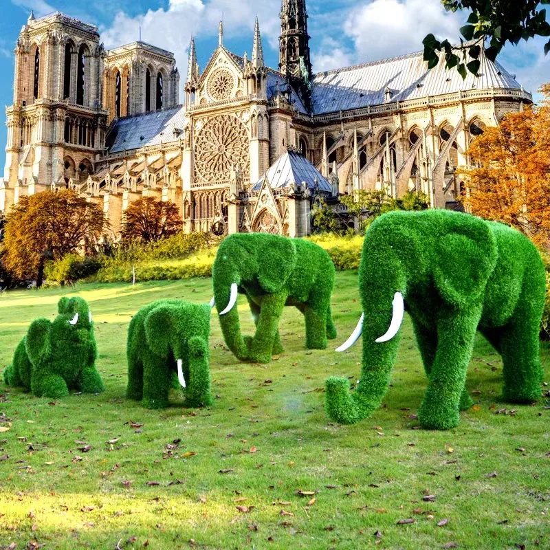 Large Outdoor Garden Landscape Cartoon Elephant Fiberglass Sculpture Simulated Glowing Animal Lawn Decorations
