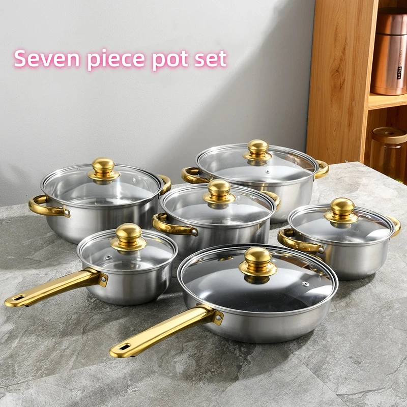 Kitchen Accessories 12 Pieces Stainless Steel Kitchenware Cookware Set Soup Pot Set Pot Frying pan