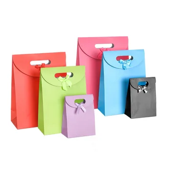 Custom Pink Birthday Wedding Small Paper Favor Gift Loot Bags With Die Cut Handle