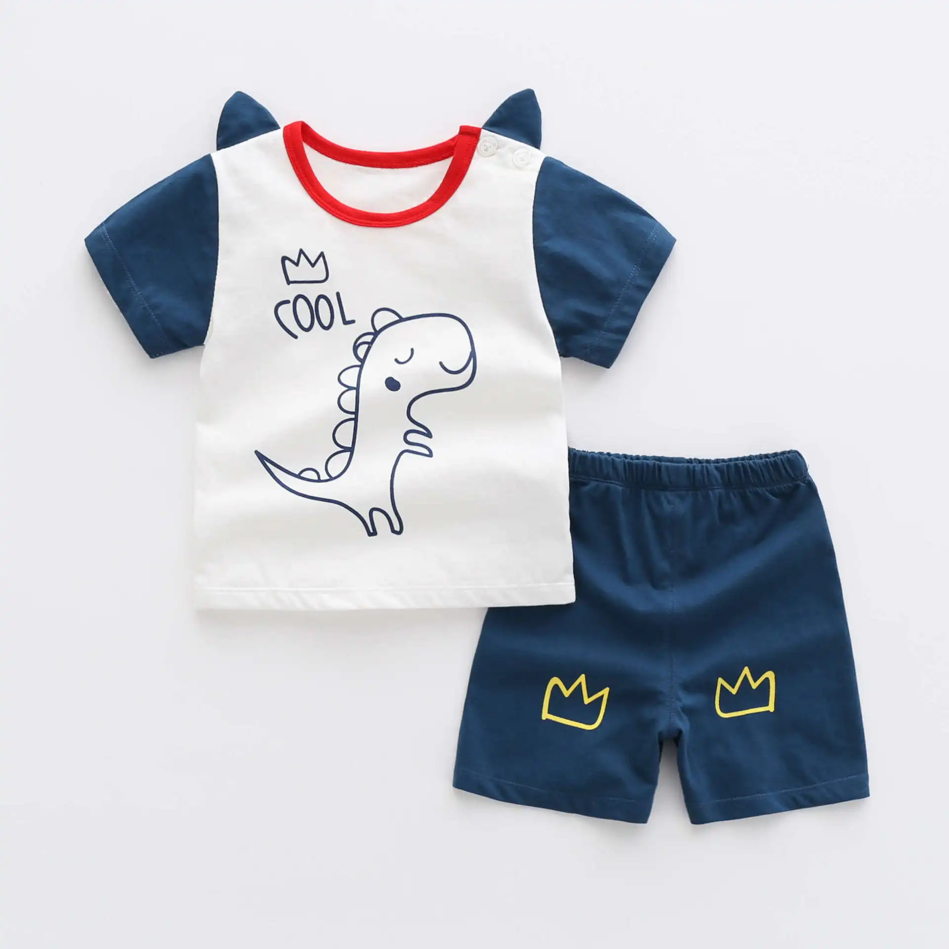 manufacturer Summer Cartoon Baby Short Sleeve T-Shirt Sports Pants Wholesale OEM Kids Cotton T-Shirt Shorts Set