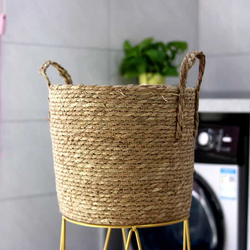 HUAYI  seagrass wicker hand-woven large capacity storage basket with handle wholesale