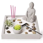 Cement And Resin Zen Garden Miniature Rustic Garden Sculpture Set With Rocks Sand Candle Incense Holder