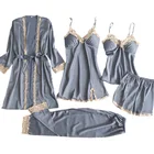 Wholesale Sexy Feather Smooth Lace Five-piece Set Chiffon Dry Robe