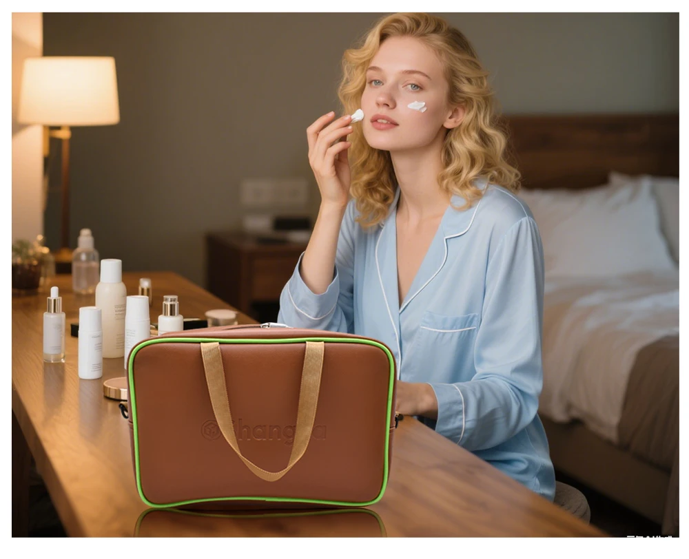 Pu Leather Cosmetic Bag Pvc Transparent Travel Toiletry Wash Pouch Clear Cosmetic Bag details