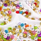 Star Round Beads XuQian Colorful Heart Star Moon Flower Acrylic Opaque Flat Round Loose Spacer Beads For Jewelry