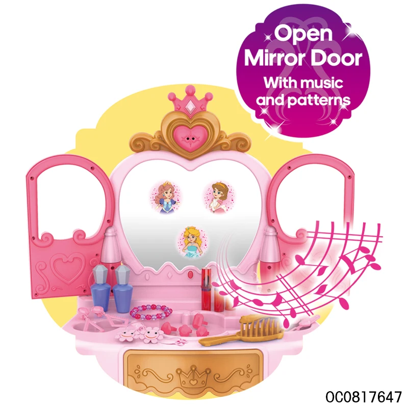 Lighted up musical princess dressing up pretend play table for kids girl with chair