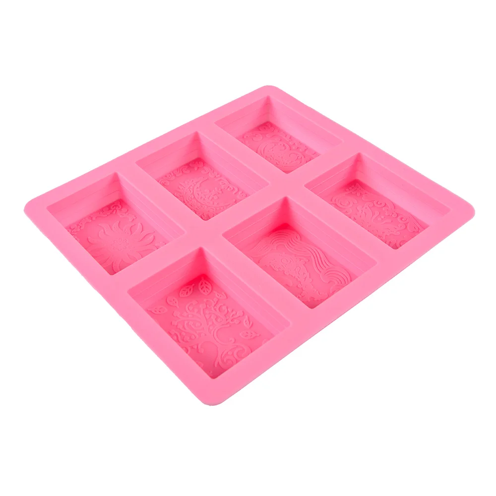 6 cavity rectangle silicone soap molds with pattern kitchen baking silicone DIY handmade soap mold