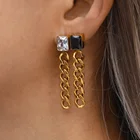 Earrings Earring Stud Rectangle Zircon Long Earrings Chain Earring With Stud Cubic Zirconia Stud Earring