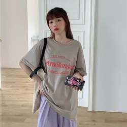 Hot sale korean style women's clothing t-shirts cute loose fit oversized graphic printing casual t shirt for women