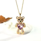 Diamond Necklace Pink Diamond Jewelry Girlfriend Heart Pendant Crystal Diamond Heart Teddy Bear Necklace