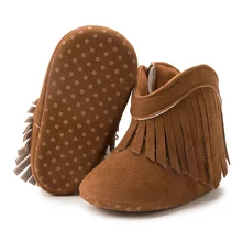 Newborn Soft Winter Indoor Tassel Faux Suede Side Zipper Shoes For Babies Cowboy Toddler Girl Boots