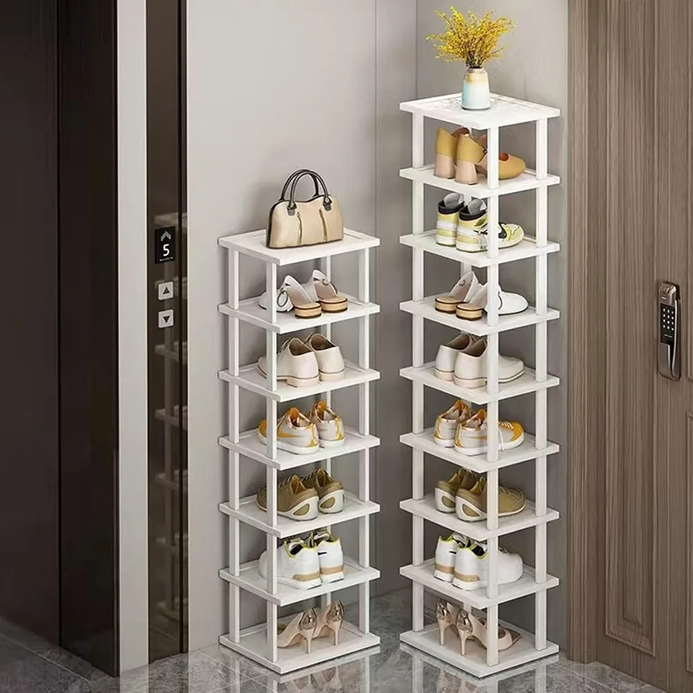 12-Tier Bamboo Shoe Rack Vertical Tall Narrow Organizer for Entryway Bedroom Living Room-Furniture supplier
