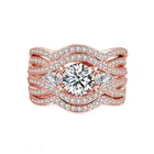 Wedding Rings RZZ-018B Wholesale Womens 3 Piece Sterling Silver Wedding Engagement Rings Set