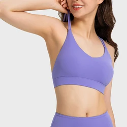 2023 New Trend popular fitness top women high support sport bra for gym nude feeling bra cross strap sexy back Front V Shape Bra
