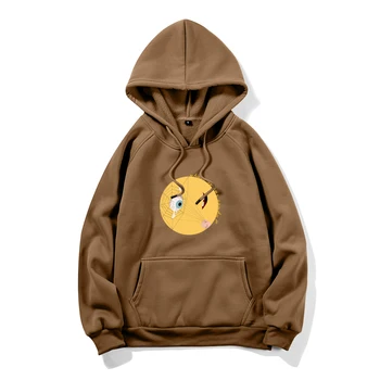 Customized Halloween printing cartoon hoodies fleece solid color pullover own logo printed brown mens hoodies