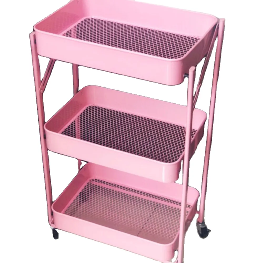 High Quality Hot Selling Colorful Mobile Hand Trolley Cart Storage Steel Metal Rack Rolling Cart