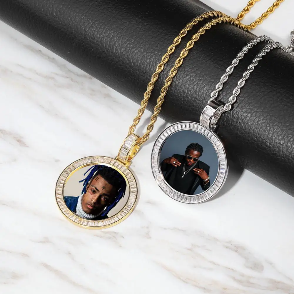 Baguette Photo Pendant Engraving Letter 