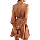 Clothing Custom OEM Morden Fashion Design Women Clothing Super 8 Silk Wrap V-neck Satin Mini Dress With Waist Band