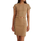 Fashion Skirt Panel Rib Fashion Set Custom Stitching Detail Crop Top And Skirt 2 Piece Set Women