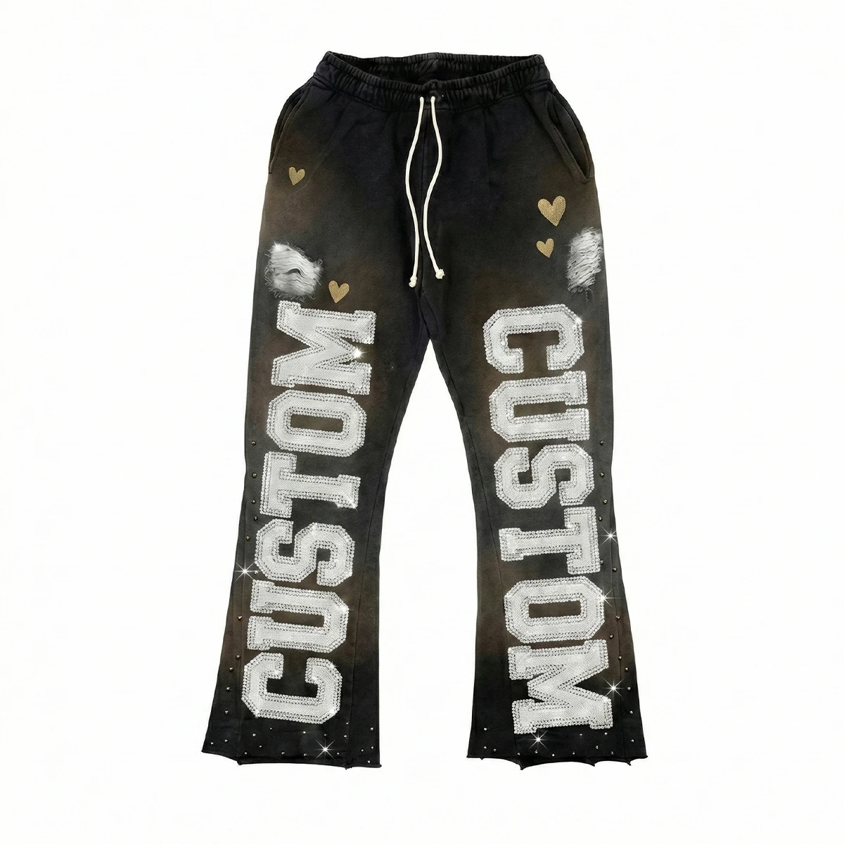 product mens hoodies tracksuit custom logo 100 cotton black distressed oversized acid wash print 500gsm rhinestone hoodie for man-5