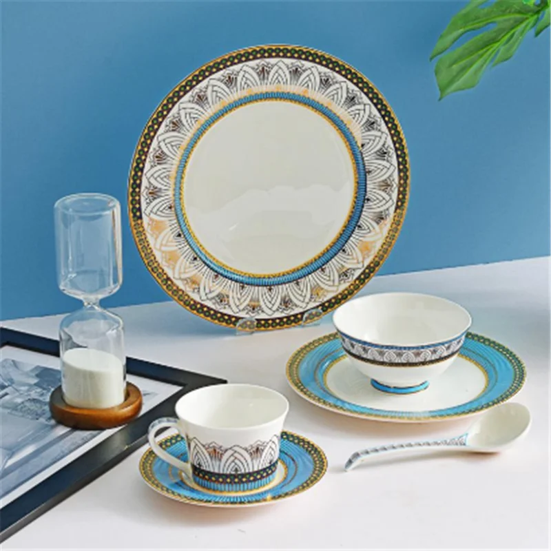 Colorful Popular Eco-Friendly Luxury Porcelain Hotel Restaurant Round Dishes Plates Bowls Ceramic Dinner Set Dinnerware